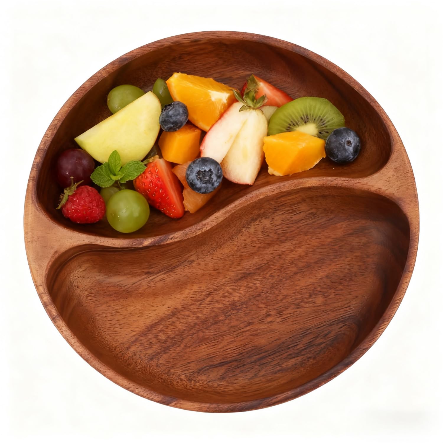 Tissting Wooden Tray, Serving Bowl for Salad with Two Compartment, Rustic Server for Foods, Salads, Fruits, Bread, Wooden Salad Bowl, Entryway Key Catch Tray (Large Compartment Oval)
