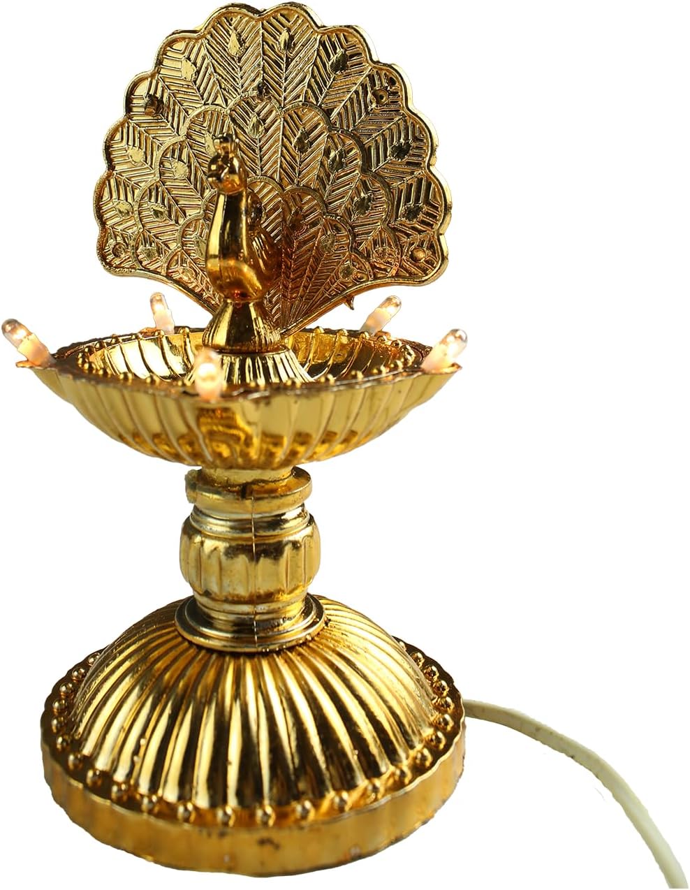 Oil Lamps & Accessories - Iram 1 Layer Electric Peacock Diya Deepak Plastic Light Pooja Diya LED Light Mandir Diya for Home Temple Decor Electric Diya 1PC (Layer 1), Gold