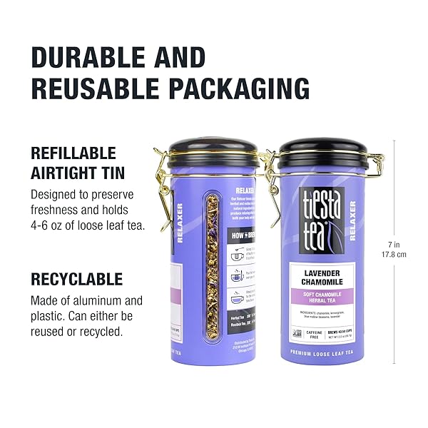 TIESTA TEA – LAVENDER CHAMOMILE HERBAL TEA, LOOSE LEAF, CALMING BLEND WITH CHAMOMILE, LAVENDER, LEMONGRASS, CAFFEINE-FREE HERBAL, GREAT FOR HOT OR ICED BREWS, REFILLABLE TIN, 50 CUPS, 2 OUNCE