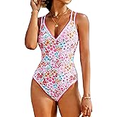 Jolefille Modest One Piece Swimsuits for Women Tummy Control Cute Bathing Suit Full Coverage Floral Swim Suit for Teens Girls