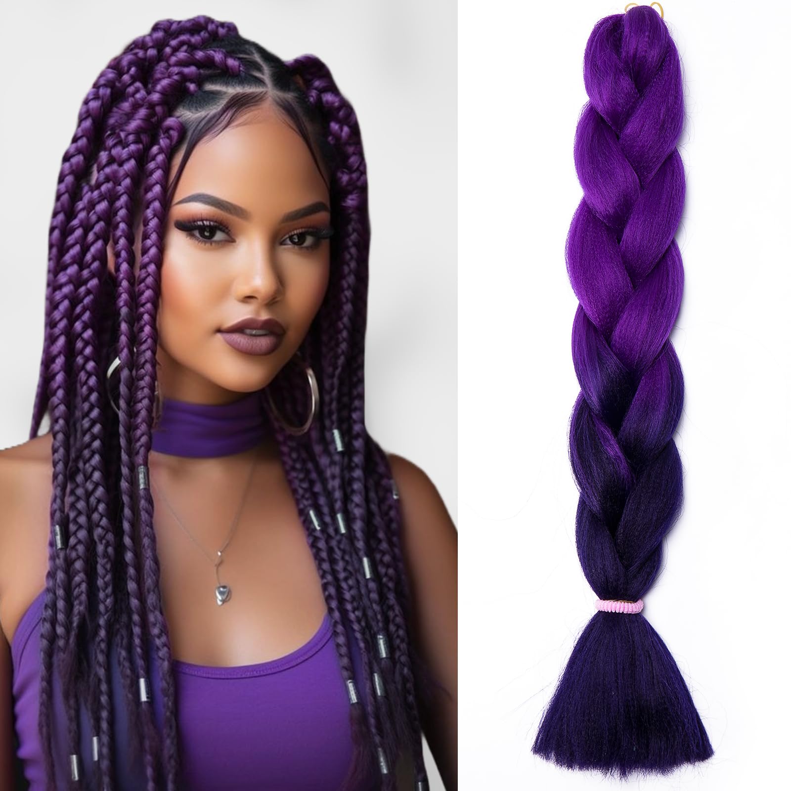 Silk-co Braids Extension Hair Ombre Jumbo Braiding Hair Extensions 24 inches [100g] Crochet Twist Synthetic [Purple ombre] — image 1