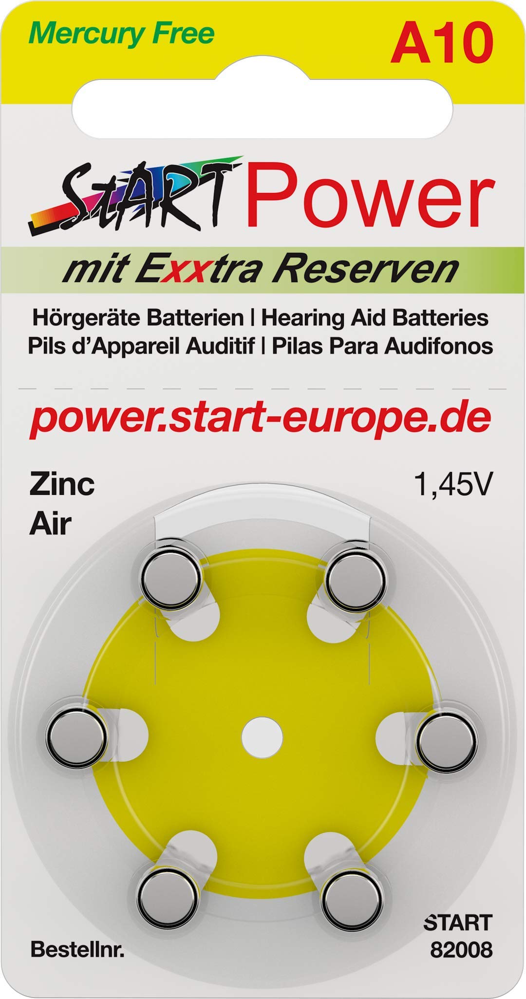 Start - 60 Hearing Aid Batteries – Type A10 – 1.45 V – 100 mAh – PR70