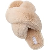 JIASUQI Women's Open Toe Slippers Fuzzy Fluffy House Slippers for Women Cozy Criss Cross Furry Slides Slippers
