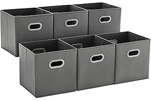 MAX Houser Fabric Storage Bins Cubes Baskets Containers with Dual Plastic Handles for Home Closet Bedroom Drawers Organizers (Cattail Gray)