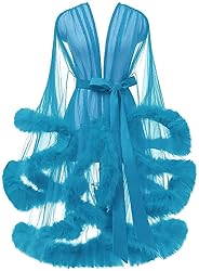 Tulle Feather Bridal Robe Sexy Sheer Mesh Short Old