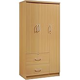 Hodedah 3-Door 2-Drawers, 3-Shelves in Beech Bedroom Armoires