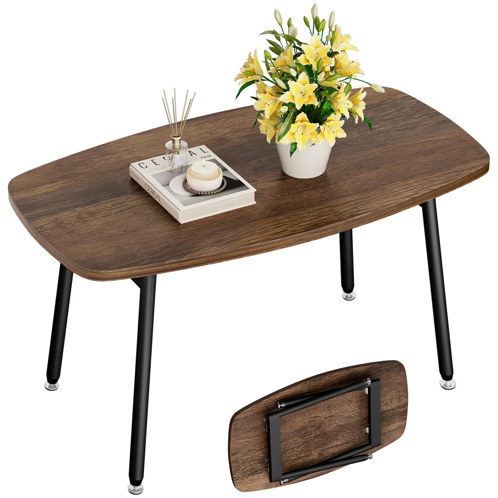 Photo 1 of WOHOMO Folding Coffee Table Rustic Small Coffee Tables for Living Room Farmhouse Portable Table for Small Spaces Rectangular Mid Century Coffee Table, No Assembly 31.5 * 15.7 * 17.7IN, Walnut