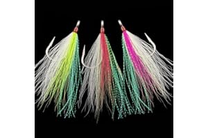 JSHANMEI Fishing Bucktail Teasers Hooks Saltwater Bottom Fishing Rigs Hook Bucktail Mylar Flash Teasers for Snapper Catfish Cod Flounder Hi-Lo Rigs