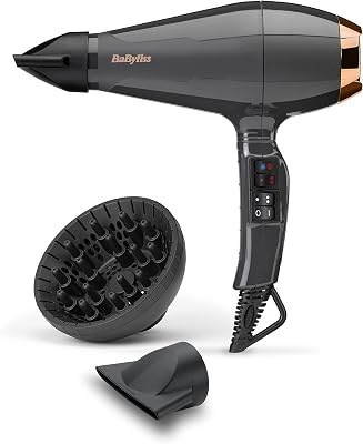 Secador de pelo Italian Air Pro con Difusor - Motor AC Profesional, Alta potencia 2200 W, Tecnología iónica antiencrespamiento, 2 temperaturas y 2 velocidades, Made In Italy, Negro, 6719DE