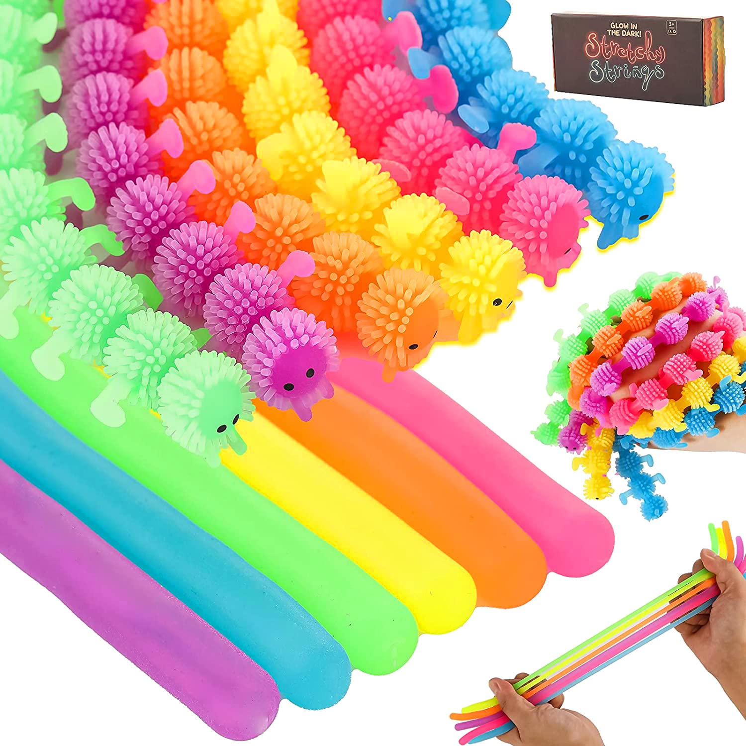 Sensory Toys Fidget Noodles: 16pk Textured Sensory Toys for Autistic Children, Quiet Fidget Toys for Kids Stress Relief, Stretchy String Calming Toy, Party Favors, Goodie Bag Stuffers, Gift