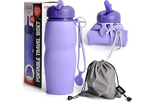 Lisha Portable Bidet for Travel, Peri Bottle, Rolls-Up Compactly for Discreet Carry, Silicone Bidet Bottle with Leakproof Lid, Dust Bag and Clip (16.9 oz Capacity) (Purple)