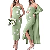 Rnxrbb 2 PCS Floral Baby Shower Maternity Dress Cardigan Photoshoot Long Tube Dresses Gender Reveal for Night Out&Cocktail