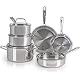 T-fal Pro Tri-Ply Stainless Steel Cookware Set 10 Piece, Induction Compatible Oven Safe 500F, Lids 350F, Fast & Even Heat, Professional Quality & Durability, Pots and Pans Set, Dishwasher Safe, Silver