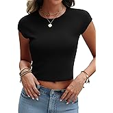 BESTPOEM Ribbed Cap Sleeve Crop Tops for Women Tight Fitted Cropped T Shirts 2025 Summer Trendy Short Sleeve Tee