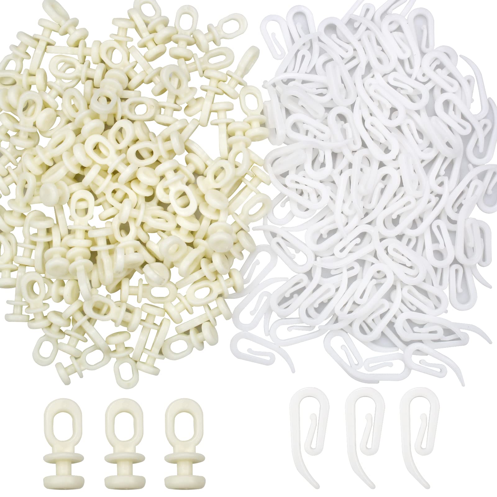 Burkfeeg 200 Pcs White Curtain Hooks Gliders Rollers, Plastic Curtain Track Glider Hooks for Pencil Pleat, Window, Door & Shower Curtains