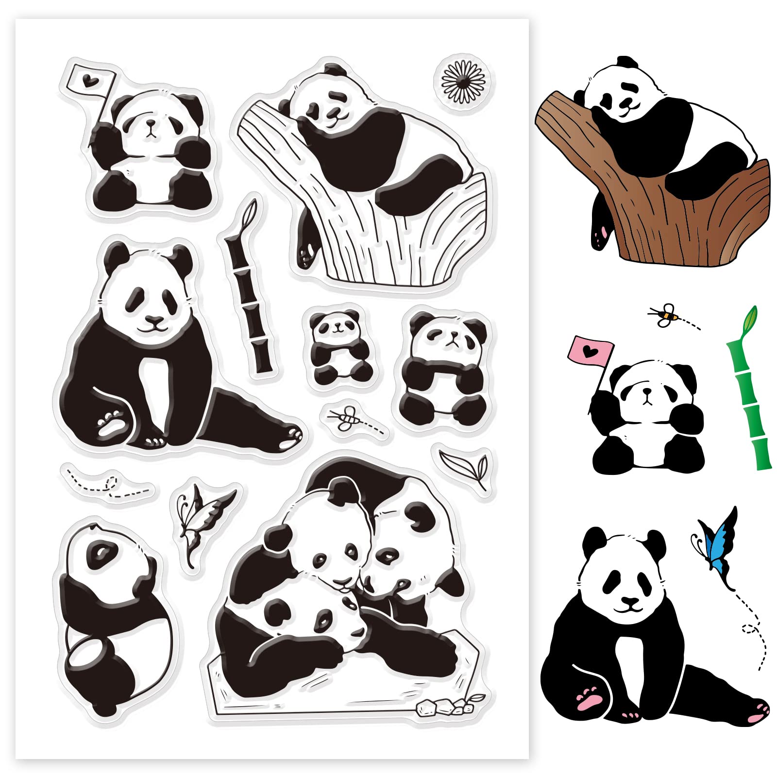 GLOBLELAND Panda Pattern Silicone Clear Stamps Chinese Acrylic Stamps for Card Making and DIY Scrapbooking Embossing Album Decor Craft, 160 x 110 mm