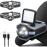 Foleto Hat Clip Lights, 2 Pcs 900lm Rechargeable Dimmable Clip on Cap Lights, 180° Adjustable Waterproof Bright Headlamp Flashlight, Led Hat Light for Running, Fishing, Camping, Hunting, Working(T153)