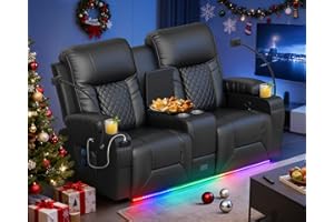 DG PEAFOWL Loveseat Recliner Sofa, Home Theater Seating with Center Console, Reclining Loveseat RV Couch with USB Ports & Phone Holders, Wall Hugger RV Sofa Furniture with Storage & Pocket