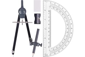 UNJOO Professional Compass for Geometry Set, Metal Compass with Wheel and Lock for Geometry, Drawing Compass Tool, Circle Drafting Tool, and 6 Inch Math Protractors 180 Degree (Black)