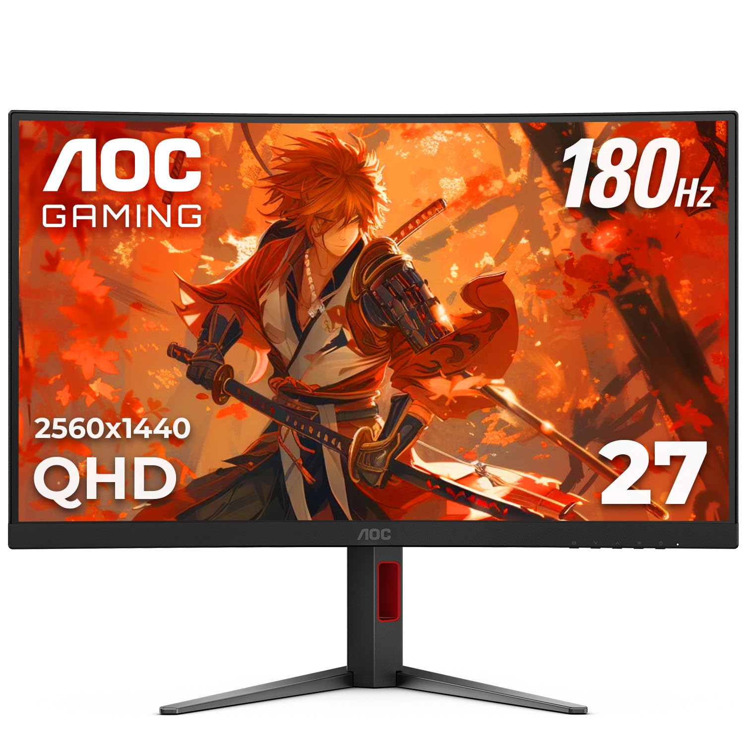 AOC CQ27G4H 27" Curved Gaming Monitor, QHD 2K 2560x1440, 1500R VA, 180Hz 0.5ms, AMD FreeSync Premium, Height Adjustable Stand, Xbox PS5 Switch Compatiable, 3-Year Zero-Bright-dot Image