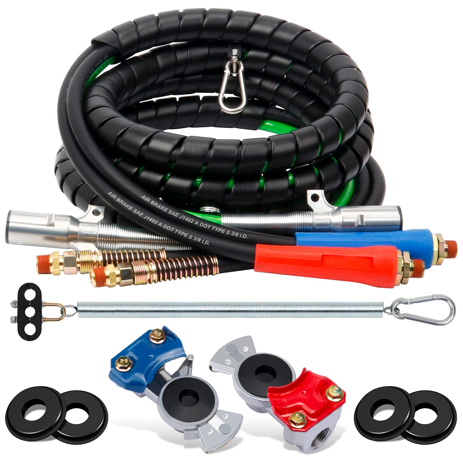 Photo 1 of YiaChuii 15ft 3 in 1 ABS & Power Air Line Hose with Glad Hand Tender Spring Kit Gladhand & Rubber Seals Air Lines for Semi Truck Tractor Trailer