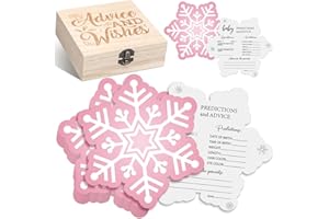 RattanView 50 Pcs Double Side Fall Baby Prediction And Advice Game Cards with Wooden Keepsake Box Floral Pumpkin Thanksgiving Day Baby Shower Game Cards(Snowflake)