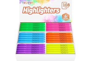 YEGEER Highlighters, Chisel Tip Dry-Quickly Highlighter Markers, 108 Count-6 Assorted Colors Highlighters Bulk Pack for Adult Kids, Office Classroom Must Have, School Supplies for Teachers
