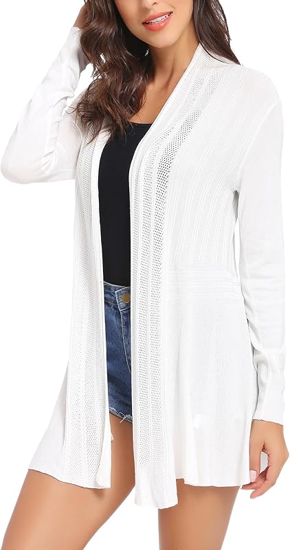 Gilet Femme Long Tricot Veste Femme Longue Pull Gilet Femme Manches Longue, Blanc, S — photo 1 sur 6