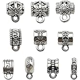 150PCS Antique Silver European Style Pendants, Three Ways Hanging European Rings, Hanger Alloy Charms, Loose Spacer Beads for Jewelry Making Bracelets Necklaces Earrings Keychains DIY Craft Findings