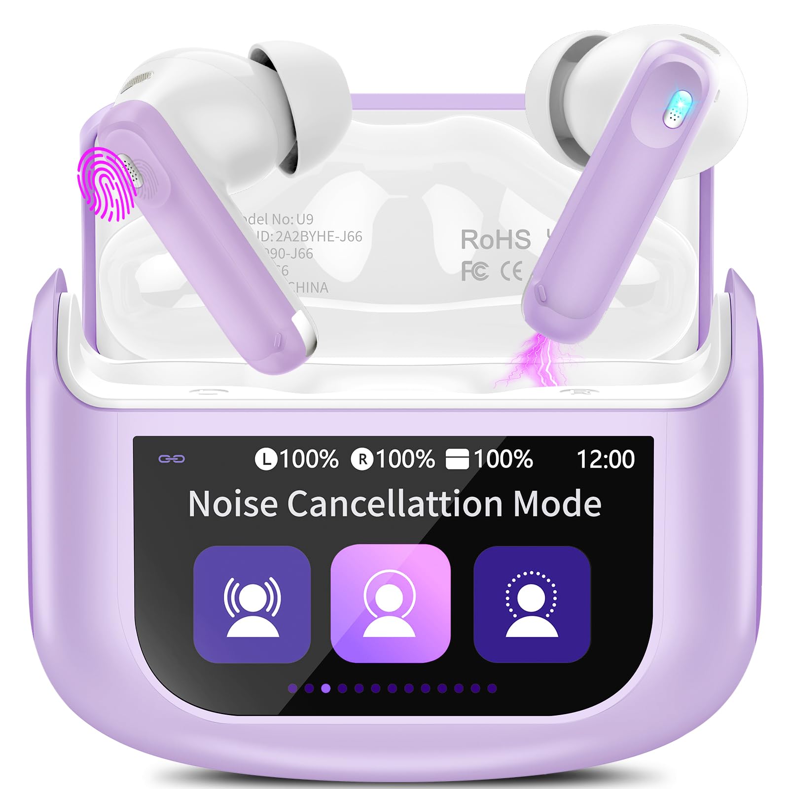 Photo 1 of Wireless Earbuds, Bluetooth 5.4 Headphones with Multifunctional Touch Screen, 48H Bass Stereo Ear Buds with ANC/ENC Noise Cancelling/Transparency Mode, IPX7 Earphones with 5 EQ Modes, Purple