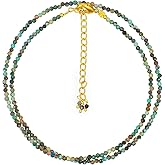 NJCRAFT Natural Gemstone Faceted Beaded Necklace for Woman| Gold Plated Gem-stone Necklace | Beads 2–3 mm | Adjustable Chain 16+2 Inch