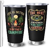 RUIYIMOEO Camping Gifts for Men Women, Best Camp Coffee Mugs, Happy Camper Travel Mug, 20oz Coffee Tumbler, Camping Cup for Women Men