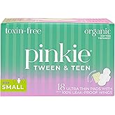 Pinkie Period Starter Pads - Designed for Smaller Underwear - Organic Cotton Topsheet Tween & Teen Pads with Wings - Chlorine