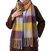 YSense Womens Winter Scarf Chunky Oversized Plaid Thick Blanket Scarf Big Coloured Warm Shawl Wrap