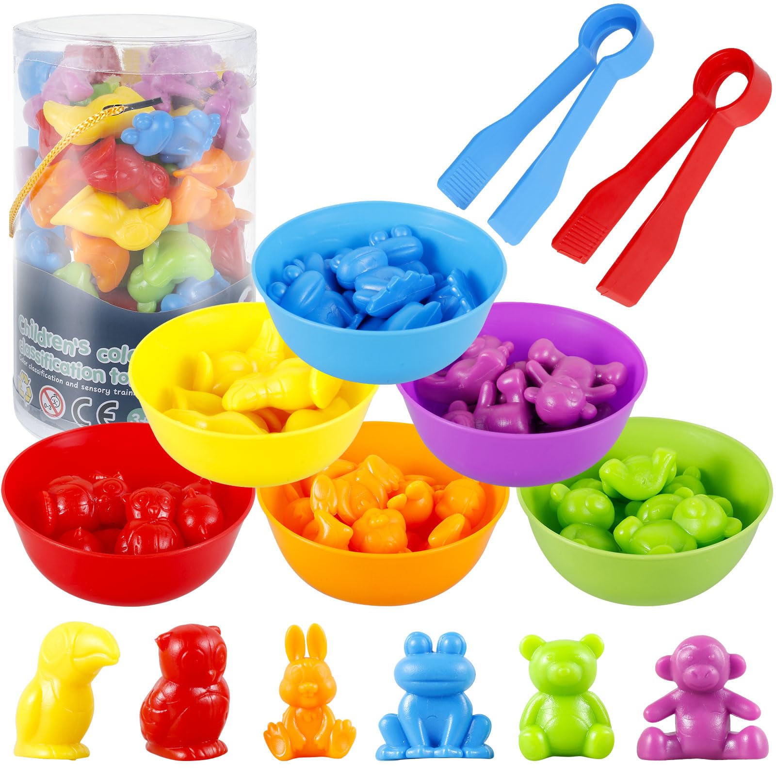 Keyohome Montessori Counting Toy Animal Matching Game with Bowls Clips Color Sorting Stacking Sensory Activities for Preschool Kids Toddlers Over 3 Years Old