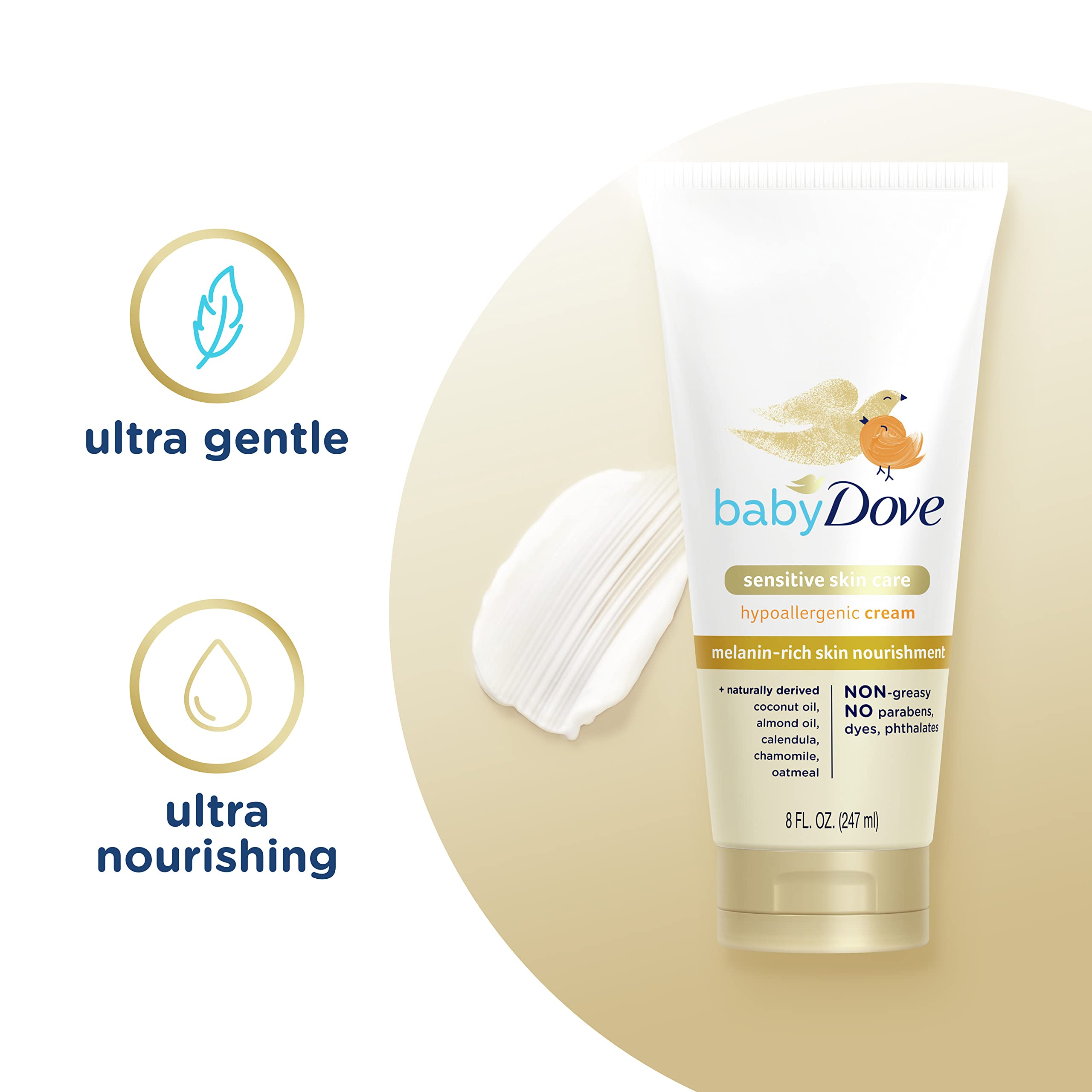 Baby Dove Sensitive Baby Cream Baby Skin Care Melanin-rich Skin Nourishment Hypoallergenic and Non-greasy 8 oz