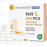 New brothread 144pcs Type L SA155 Prewound Bobbin Thread -White | 60S/2 (90 Weight), Cottonized Soft Feel Polyester Thread, Plastic Sided, For Commercial/Home Embroidery &amp; Sewing Machines