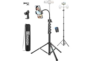 Nineigh Phone Tripod, 80" Tripod for iPhone Cellphone, Selfie Stick Tripod Stand with Gooseneck Remote Phone Holder, Portable Travel Tripod for Recording Photo Selfies Vlog Live Streaming