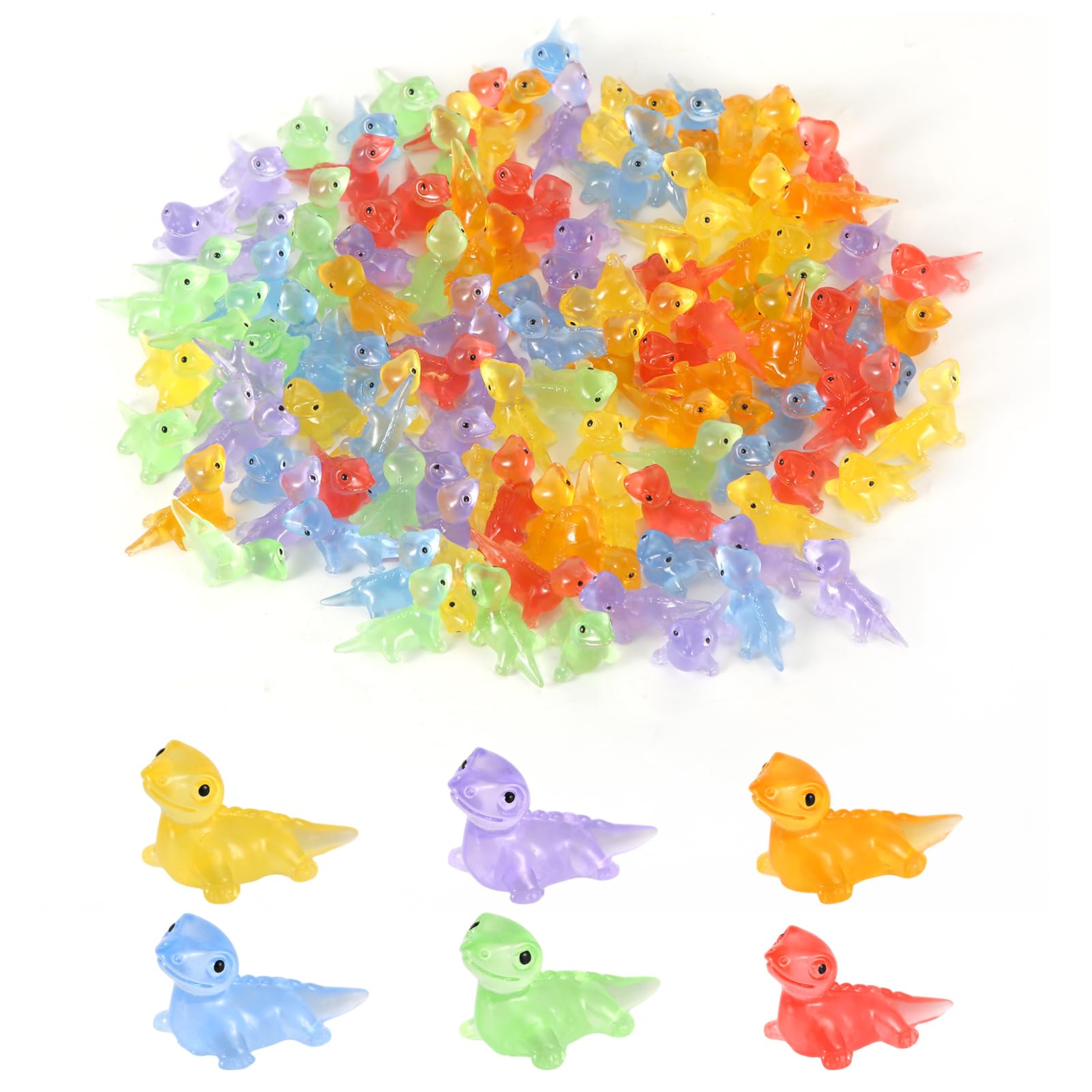 XIHIRCD 60pcs Mini Glow Lizard, Cute Resin Lizard Figure Miniature Landscape Decoration Luminous Tiny Resin Animals for Miniature Garden Landscape Dollhouse Potted DIY (6 Colors)