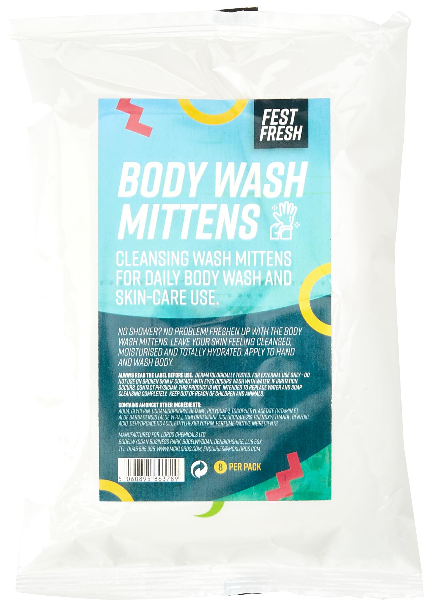 Body Wash Mittens | Adult Washgloves | Disposable Premoistened Cleansing Wipes | Perfect for Camping, Backpacking and Festivals | Pack of 8