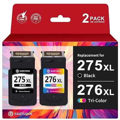 EaseFusion 275XL 276XL Replacement for Canon Ink 275 and 276 PG-275 CL-276 Black Color Ink Cartridges Combo Pack Compatible with PIXMA TR4720 TS3522 TR4700 TS3722 TS3500 TR4722 TS3720 TS3520 Printer