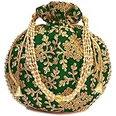 Eyesart Fashion Potli Bag For Women Ethnic Designer Embroidery Work Batwa Pearls Handle With Intricate