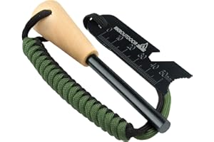 RKR OUTDOOR Ferro Rod Flint Fire Starter Kit with Handcrafted Wood Handle | 12,000+ Strikes | Survival Flint and Steel Rods w