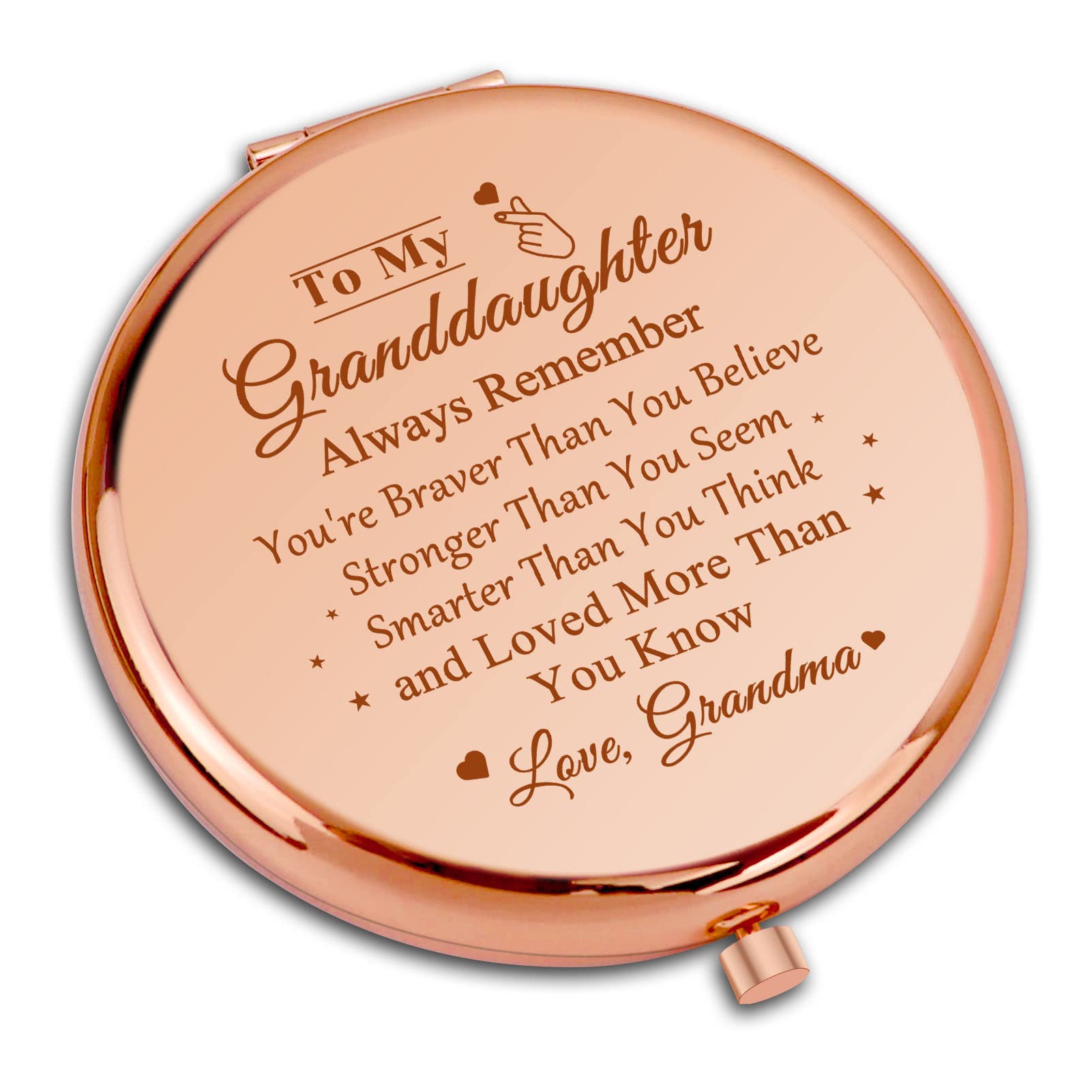 Dabihu Granddaughter Gifts from Grandma Compact Makeup Mirror for Women Inspirational Gifts for Granddaughter from Grandmother Encouragement Graduation Present Motivational Folding Makeup Mirror