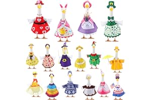 Locmeo 16 Set Holiday Porch Goose Outfit All Season Winter Valentine Easter 23'' Lawn Goose Clothes for Patio Yard(Female)