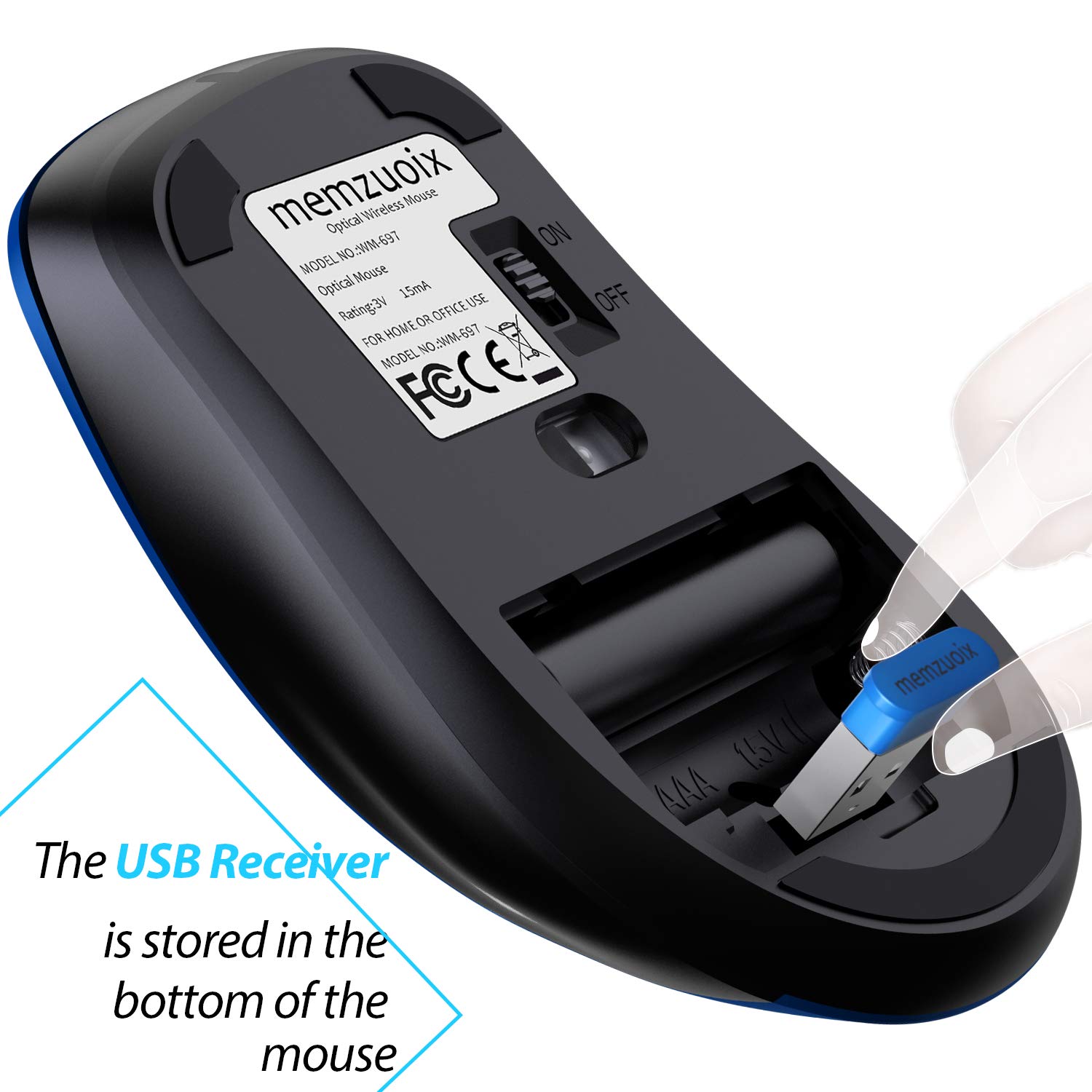 memzuoix 2.4G Portable Wireless Mouse, 1400 DPI Mobile Optical Cordless Mice with USB Receiver for Computer, Laptop, PC, Desktop, MacBook, 5 Buttons, Blue