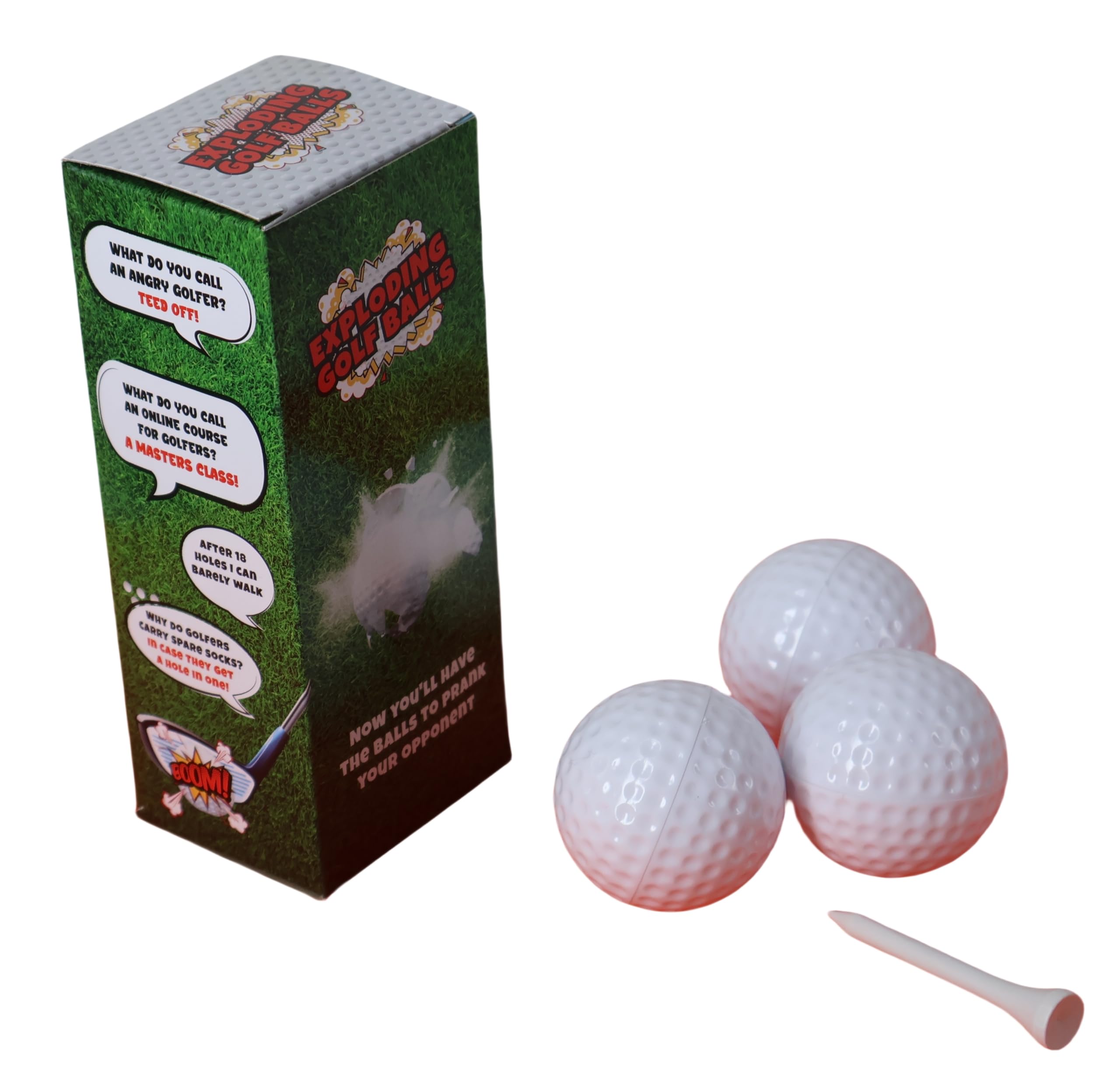 Diabolical DP1346 Exploding Golf Balls - Funny Golf Gifts for Men, Secret Santa Funny Gifts for Men, Pranks for Adults, Joke for Golfers, Prank Balls (Pack of 3)