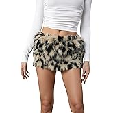 winkbay Women's Leopard Print Fuzzy Fur Skirt Low Rise Mini Y2k Party Club Skirts