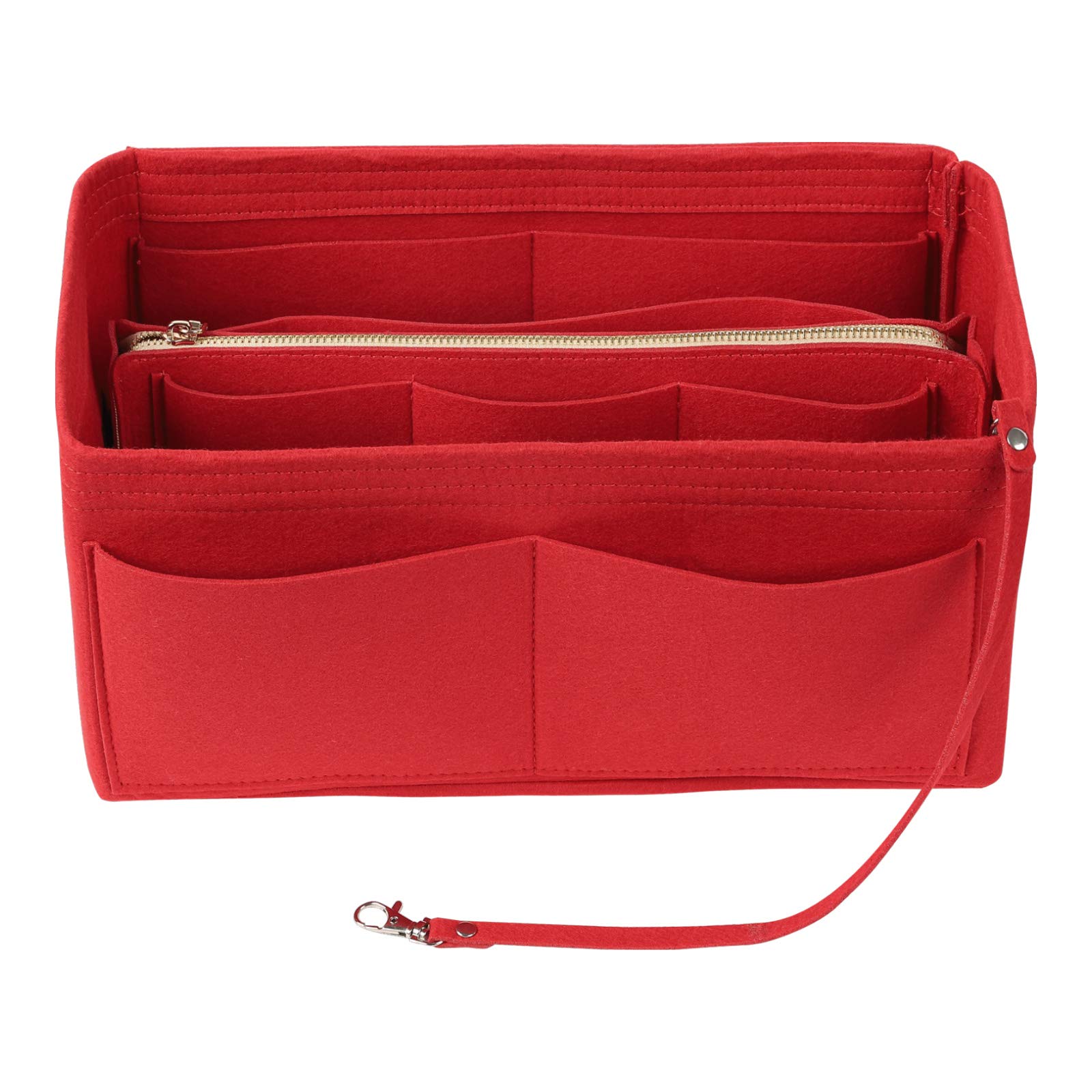 LITLANDSTAR Multi-Compartment Solid Color Felt Bag Large Capacity Makeup Bag Women Travel Large Makeup Organizer Storage Pouch Handbag Tote, Red