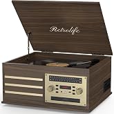 Retrolife&reg; Record Players 10-in-1 Music Center Vinyl Turntables, Wooden | Built-in Speakers, 3 Speed, BT Wireless Input and Output, CD Players, Tape Cassette Players, AM FM Radio, Vinyl Recording